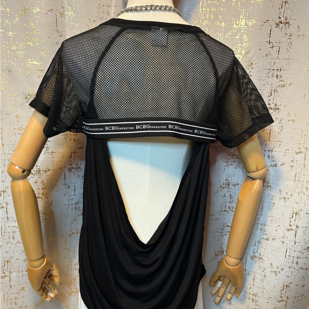 Black Mesh, Low Cut Back Sleeve Women's Top